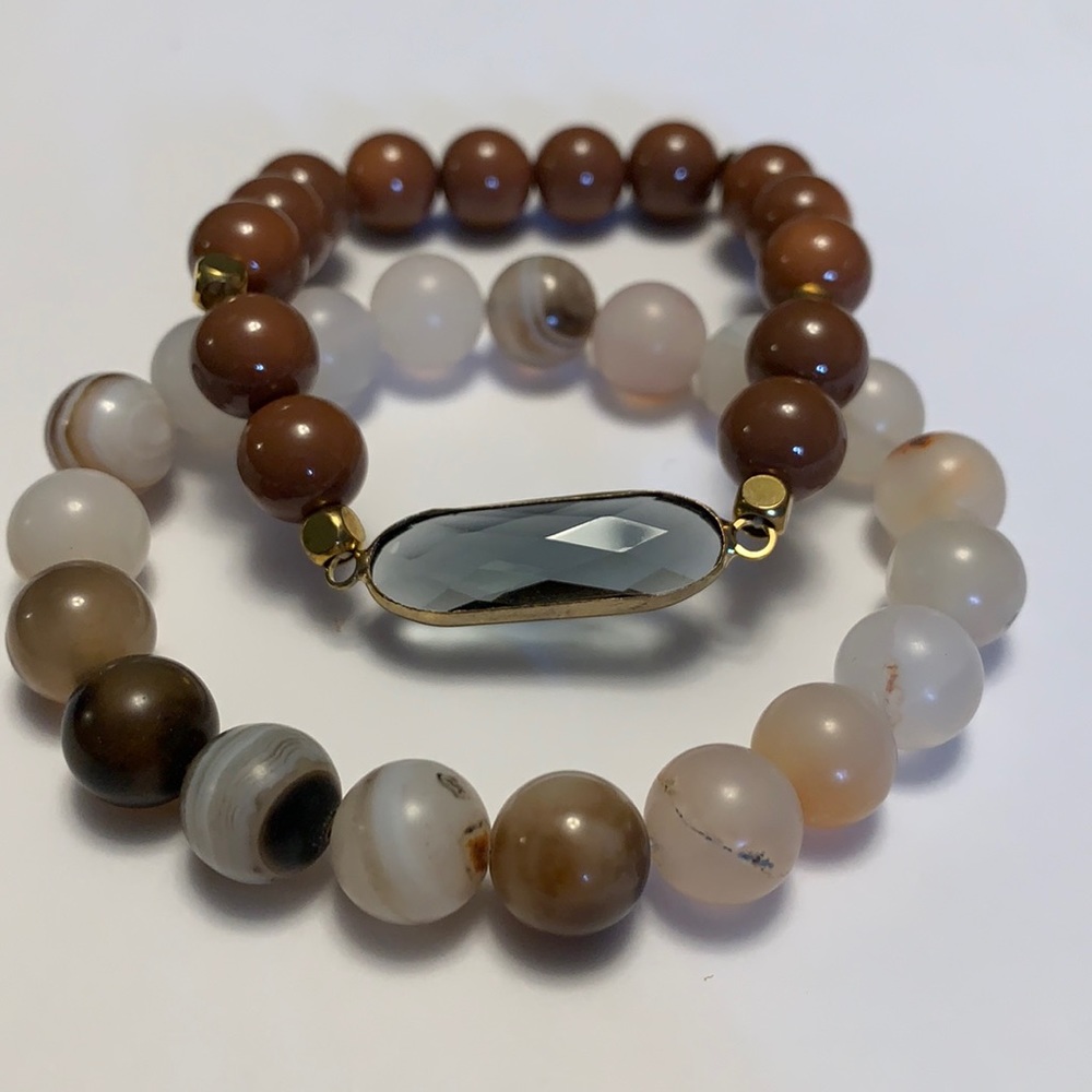 Set of 2 Stone and Crystal Stretch Bracelets NEW